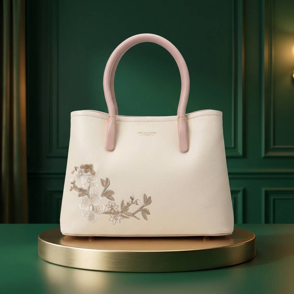 Elegant Cream Floral Women's Handbag